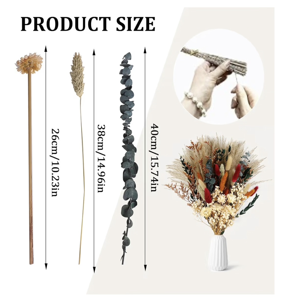 NALACAL Dried Flower Bouquet – 17" Natural Dried Pampas Grass with Bunny Tails, Eucalyptus, and Reed Grass for Fall Home Decor, Perfect for Table or Mantel Arrangements
