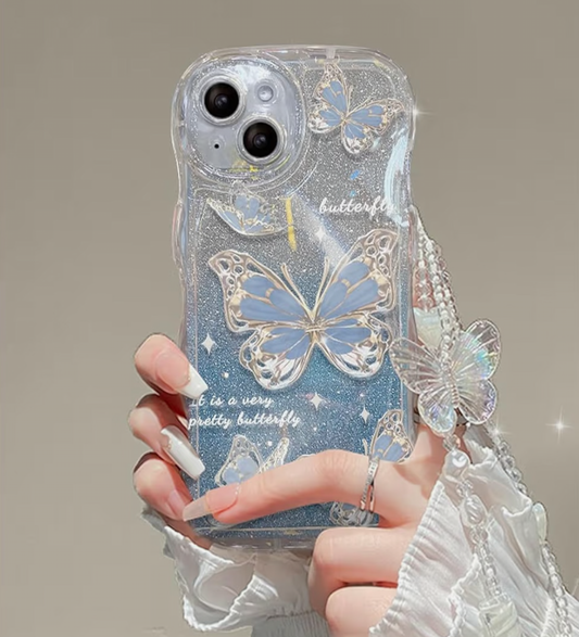 iPhone 17 Pro Case with Bracelets, Cute Butterfly Glitter Bling Cover with Strap Wrist Sparkle Shockproof Phone Case for iPhone 17 Pro Women Girl