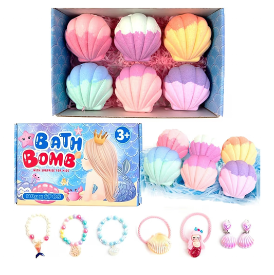 Bath Bombs for Kids Girls with Surprise, 6Pcs Shell Mermaid Bubble Bath Bomb Toys Set Kids Rich in Essential Oil