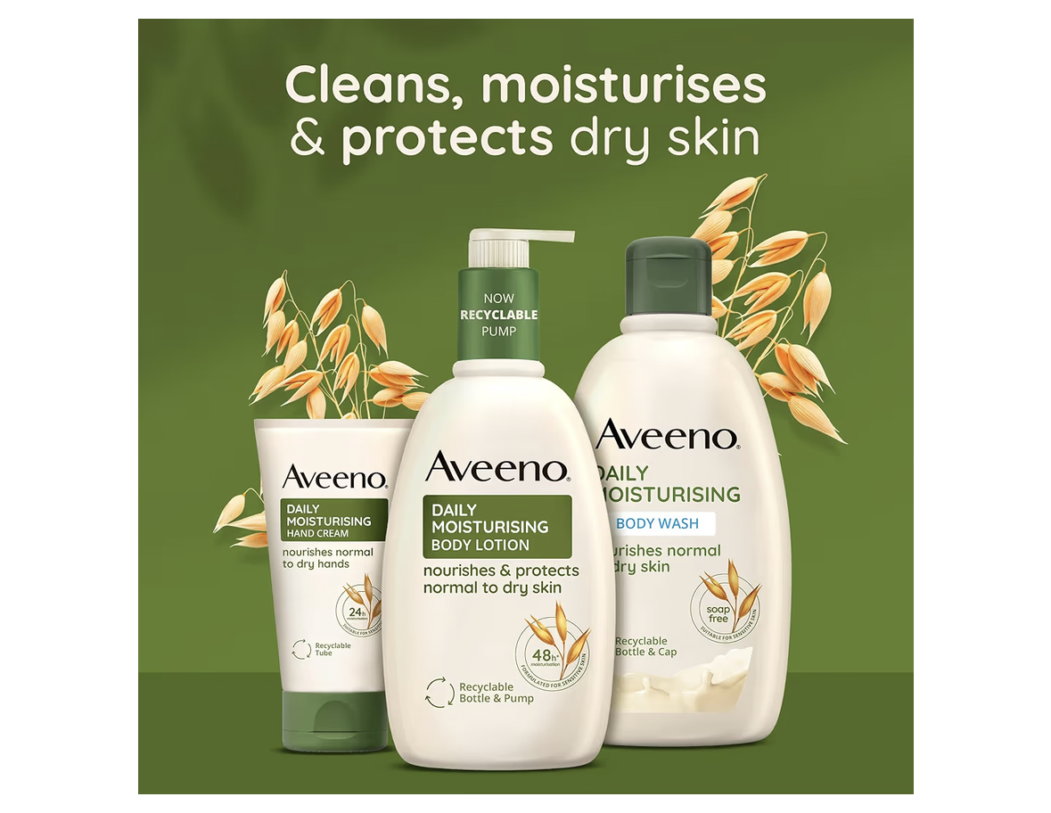 Aveeno Daily Moisturising Body Wash, With Soothing Oat, Suitable For Sensitive Skin, Gently Cleanses and Nourishes, Soap-Free, Lightly Scented, 500ml