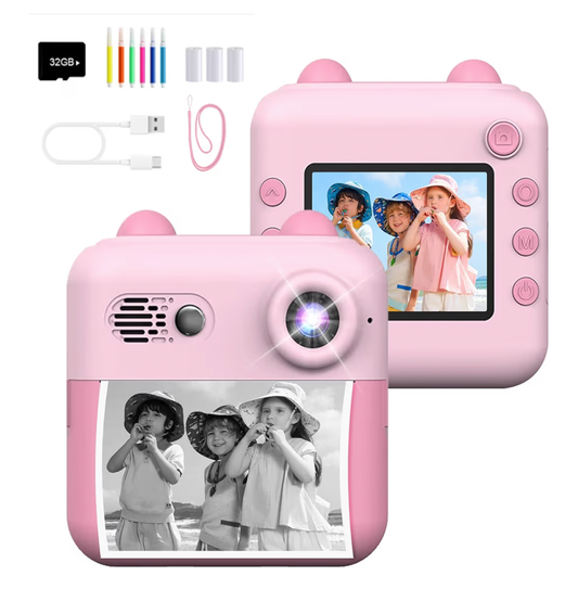 PINREK fun Kids Camera Instant Print, Instant Camera for Kids Camera with 3 Rolls of Print Paper & 5 Colored Pens & DIY, Birthday Gifts for Boys and Girls Age 3-12 Years Old
