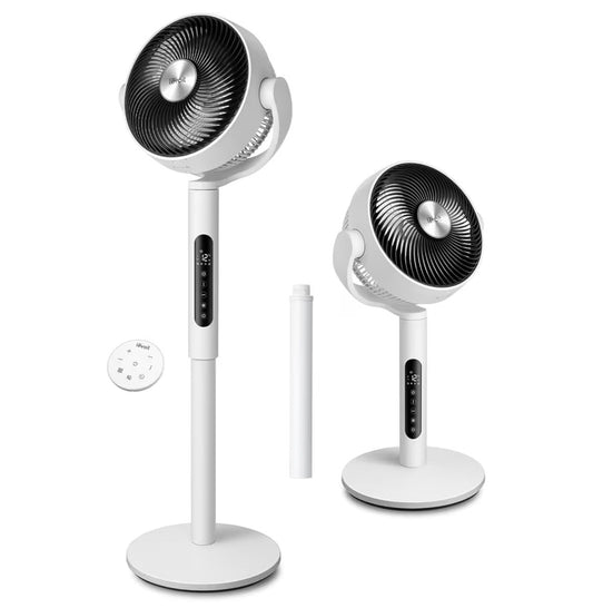 Levoit 20dB Quiet Pedestal Fans for Bedroom, 2465m³/ h Powerful Air Circulator Fan with Remote, 90°+120° Oscillating, 12 Speeds, 4 Modes, 12H Timer, Adjustable Height, Standing Fan for Home Office