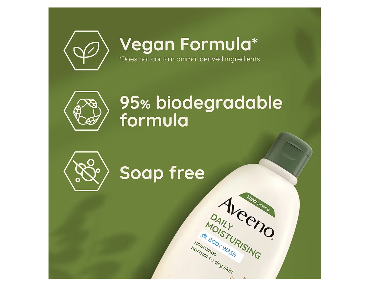 Aveeno Daily Moisturising Body Wash, With Soothing Oat, Suitable For Sensitive Skin, Gently Cleanses and Nourishes, Soap-Free, Lightly Scented, 500ml