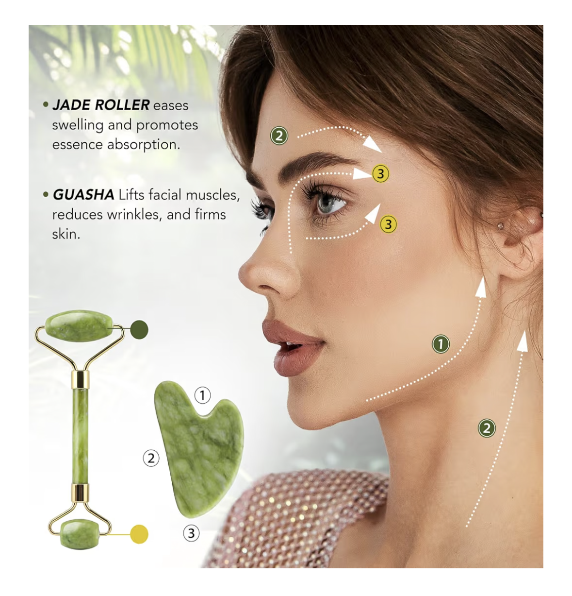 huefull Genuine Jade Roller & Gua Sha Set for Face, Cooling & Firming Effect, Sculpting Tool for Jawline & Skin Care, Self-Care Gifts for Women & Men