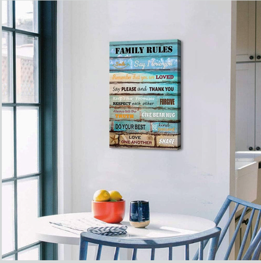 BPA Kitchen Wall Art Family Rules Inspiratinal Poster Vintage Artwork Canvas Prints for Living Room Bathroom Bedroom Decoration Rustic Framed Wall Art for Home Décor Gift for Girls Woman 16x24inch