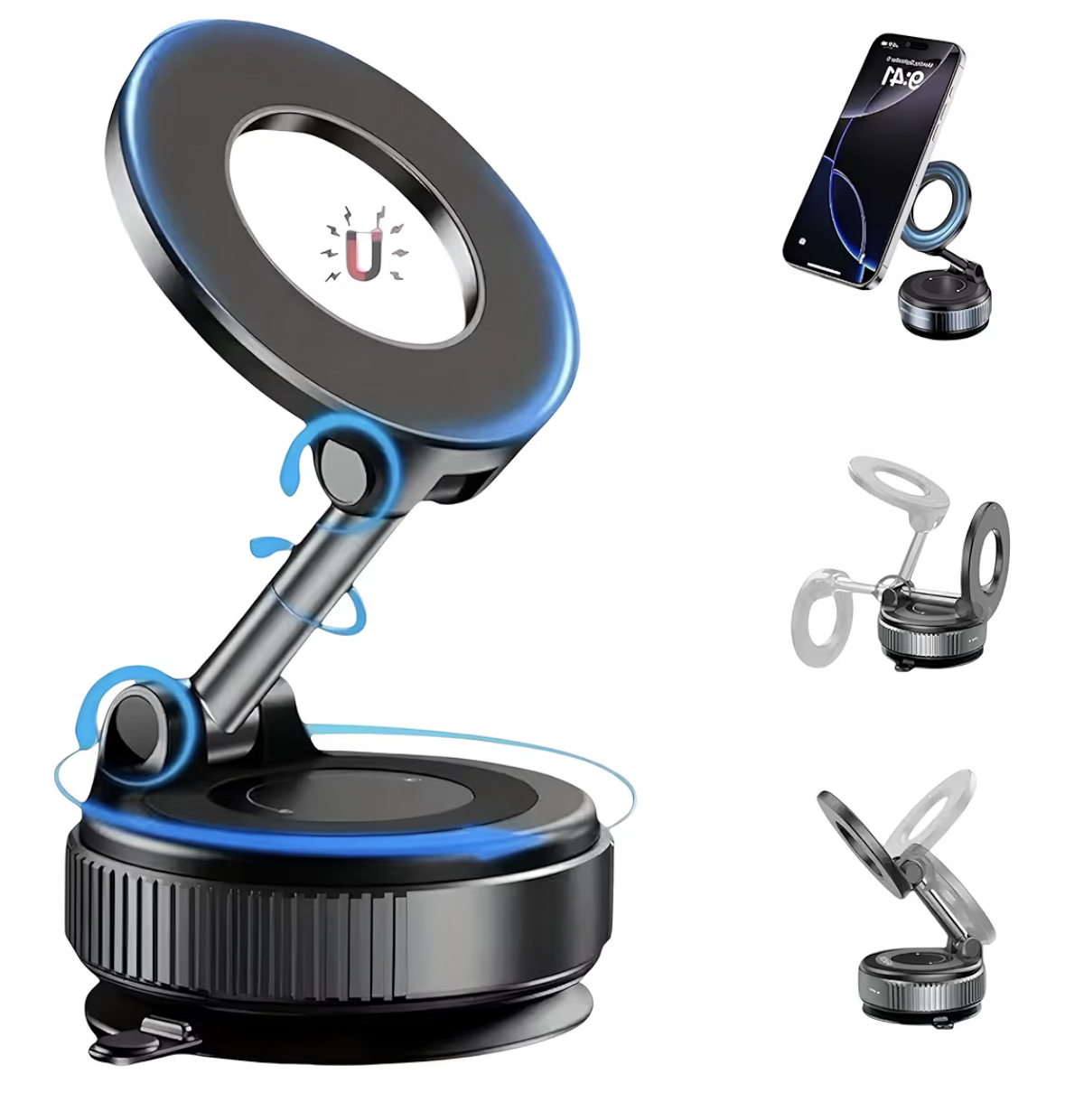 Magnetic Car Phone Holder – 360° Rotatable Suction Mount for Dashboard & Windshield – Strong MagSafe Mount for iPhone, Samsung, Android Phones – Universal Hands-Free Stand for Car