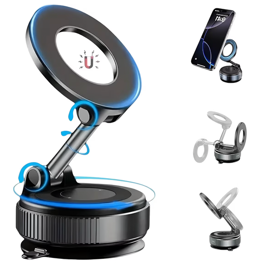 Magnetic Car Phone Holder – 360° Rotatable Suction Mount for Dashboard & Windshield – Strong MagSafe Mount for iPhone, Samsung, Android Phones – Universal Hands-Free Stand for Car