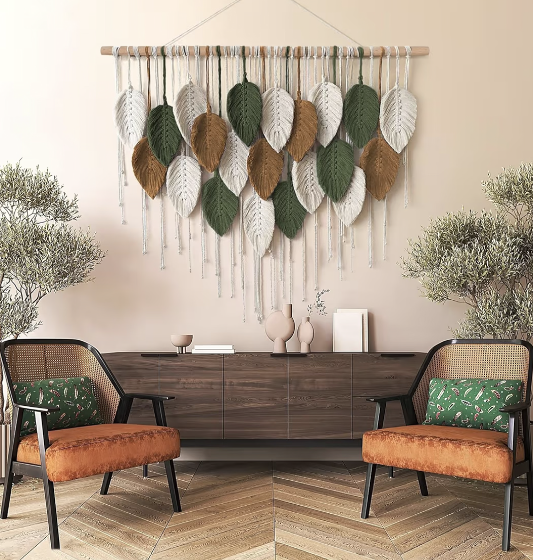 The White Shop Macrame Wall Hanging, Boho Home Decor, Boho Leaves Macrame Tapestry, Bohemian Woven Decoration for Bedroom Living Room Apartment Dorm Gallery Perfect Handmade Gift Ideas
