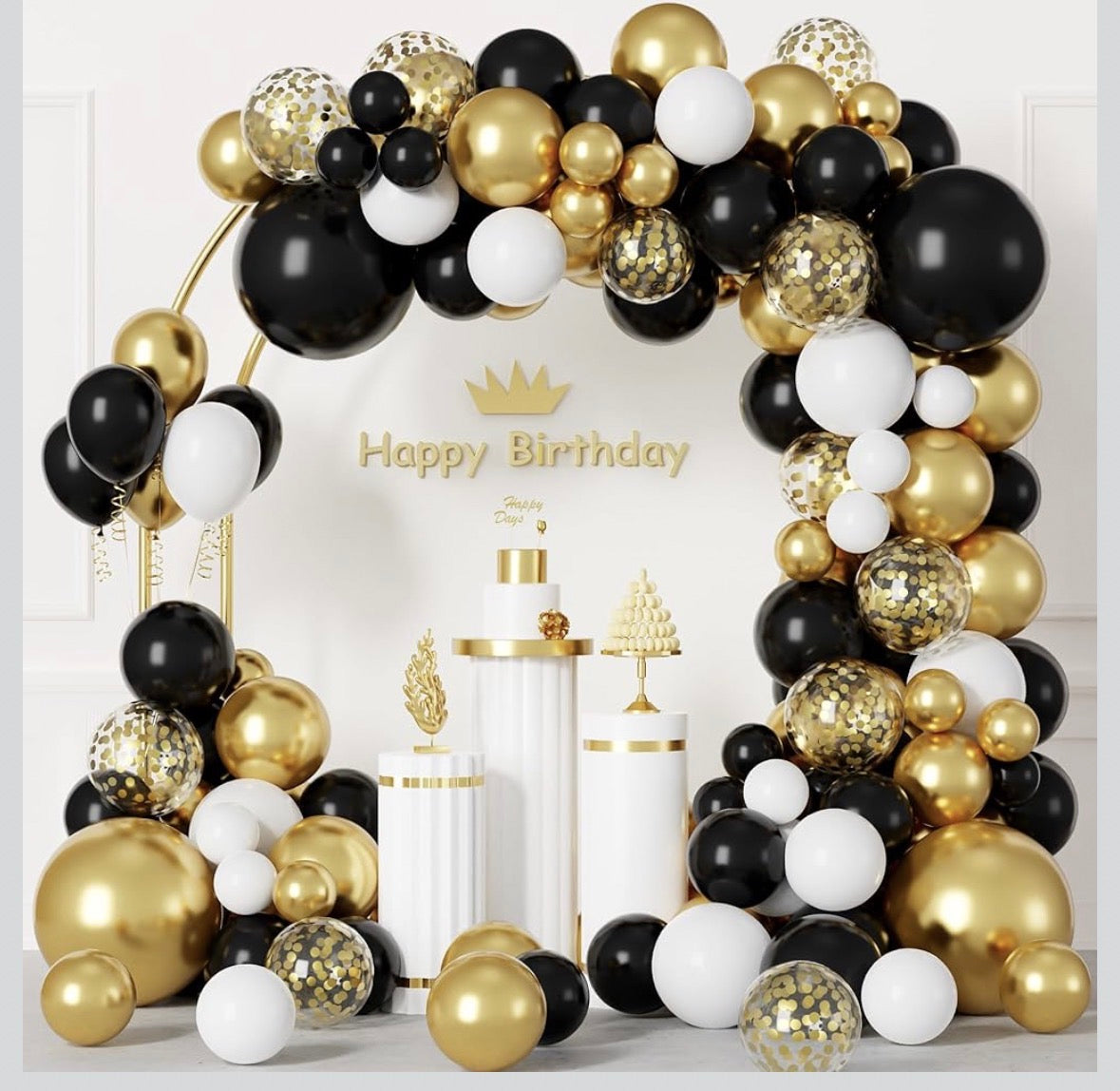 Black and Gold Balloon Garland Arch Kit, 140PCS Black Gold Confetti Balloons Arch Kit 5 10 12 18 Inch Different Sizes Latex Balloons for Graduation Birthday New Year Anniversary Party Decorations
