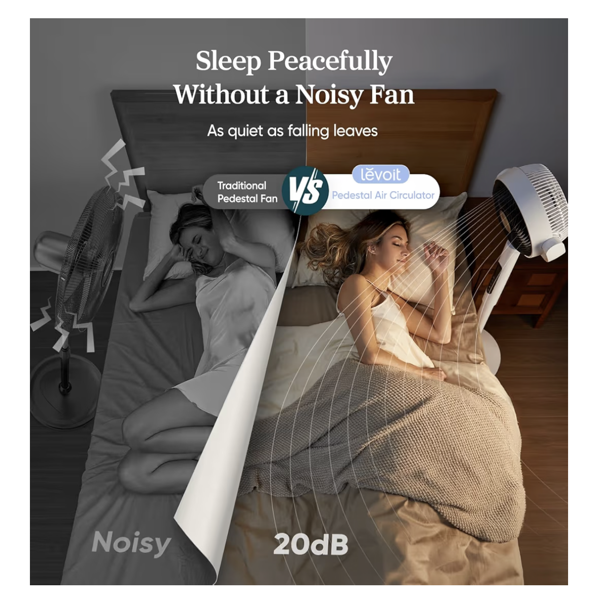 Levoit 20dB Quiet Pedestal Fans for Bedroom, 2465m³/ h Powerful Air Circulator Fan with Remote, 90°+120° Oscillating, 12 Speeds, 4 Modes, 12H Timer, Adjustable Height, Standing Fan for Home Office