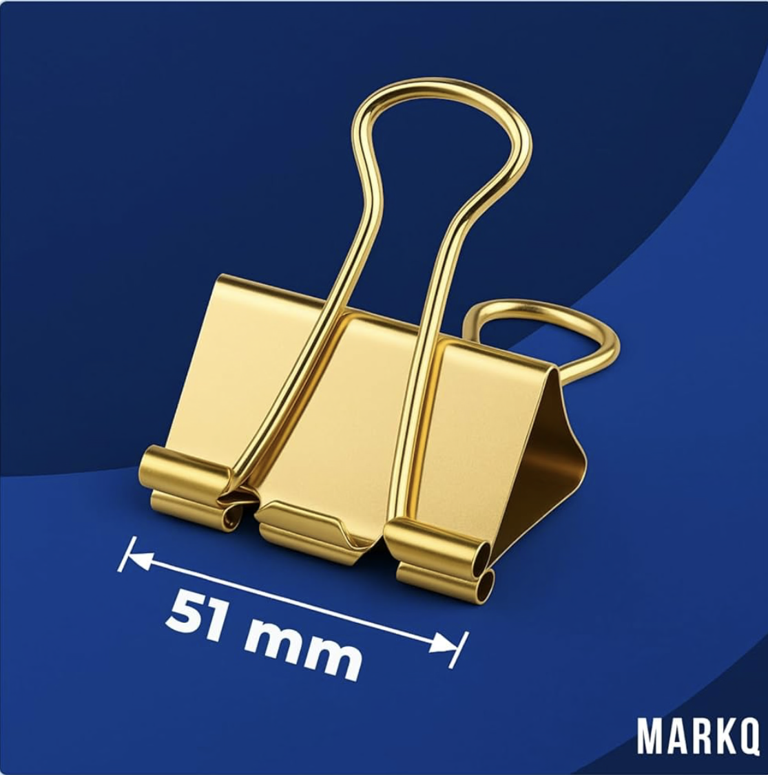 MARKQ Gold Binder Clips – Durable Metal Foldback Paper Clamps, Strong Office & School Paper Clips for Documents, Notes, and Home Organization, X-Large 51mm - Pack of 12