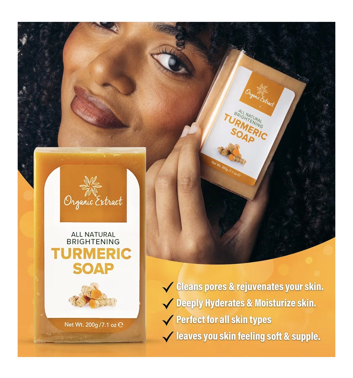 Tumeric Soap - 7.05fl oz / 200g - Skin Brightening Soap Bar - Deeply Moisturizes & Cleanses Skin, Reduces Acne & Dark Spots