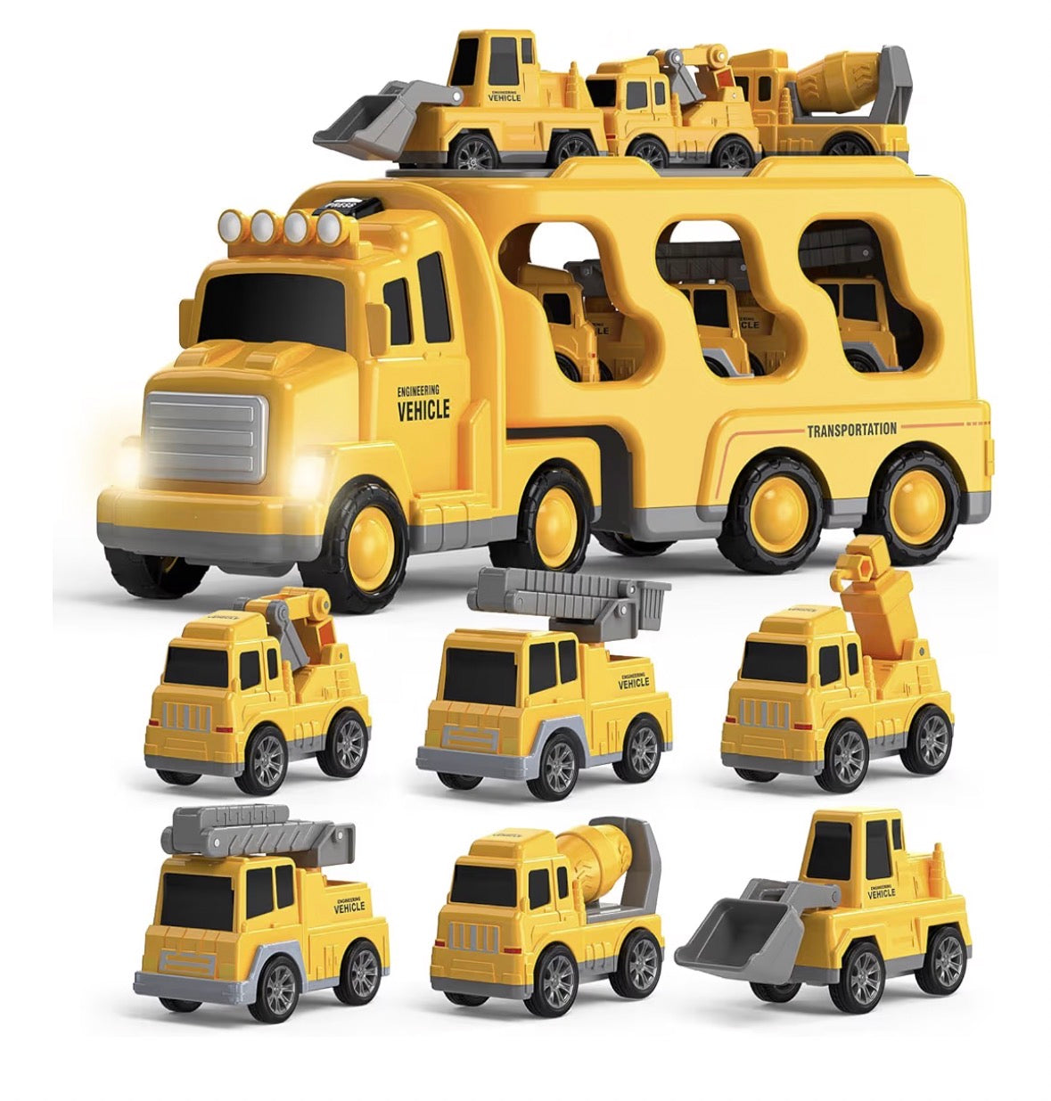 Skirtoy Construction Truck Toys Toddlers 3 4 5 6 7 Years Old,7 in 1 Truck Friction Power Toy Car with Light and Sound Transport Vehicle Carrier Truck, Car Toys Set for Boys & Girls 3-5 Years Old