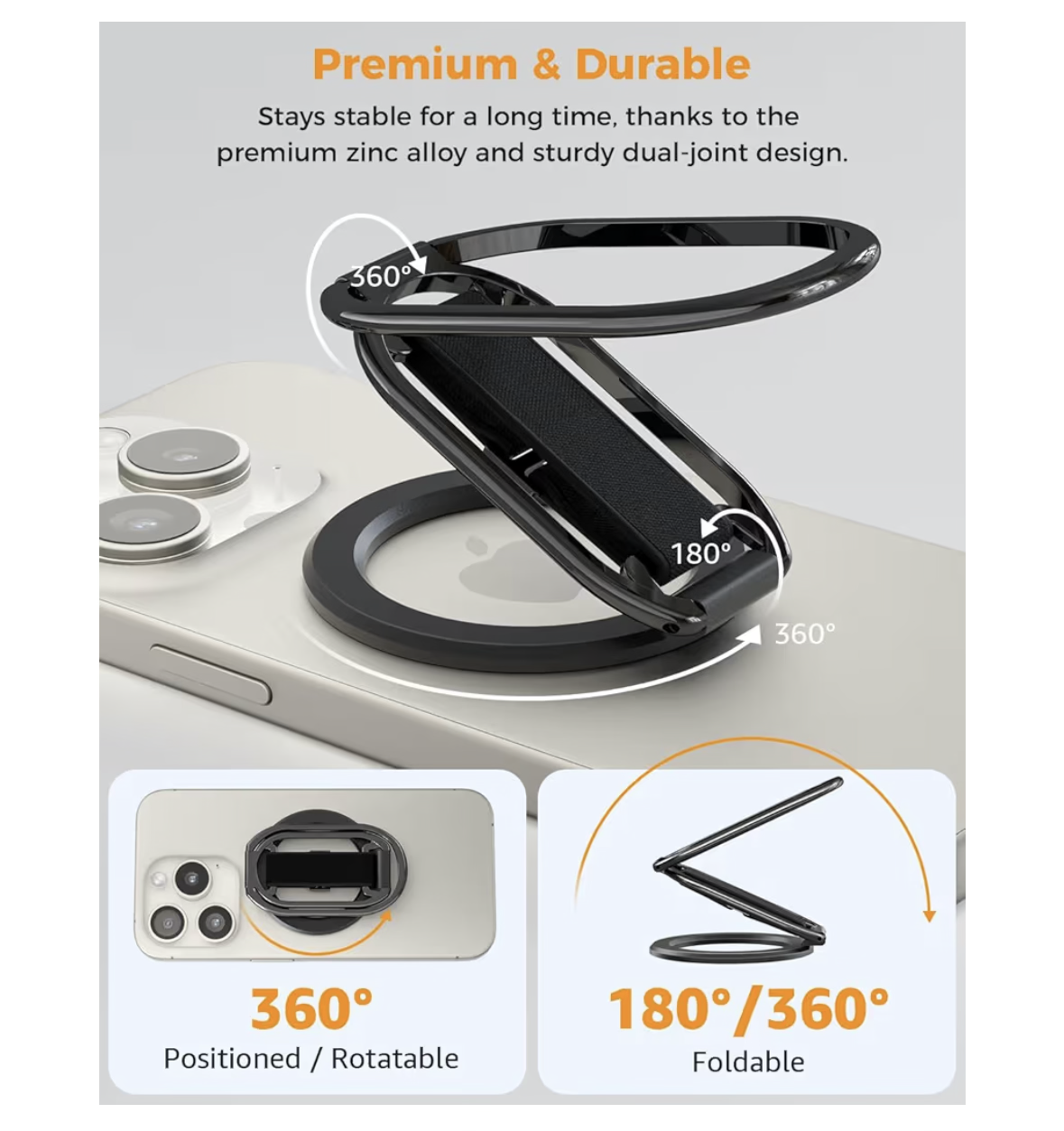 PFUTURE for MagSafe Phone Grip Kickstand for iPhone 16/15/14/13/12 Series, 4-in-1 Finger Loop Strap with a Universal Magnetic Ring, Compatible with MagSafe, Phone Ring Holder Stand
