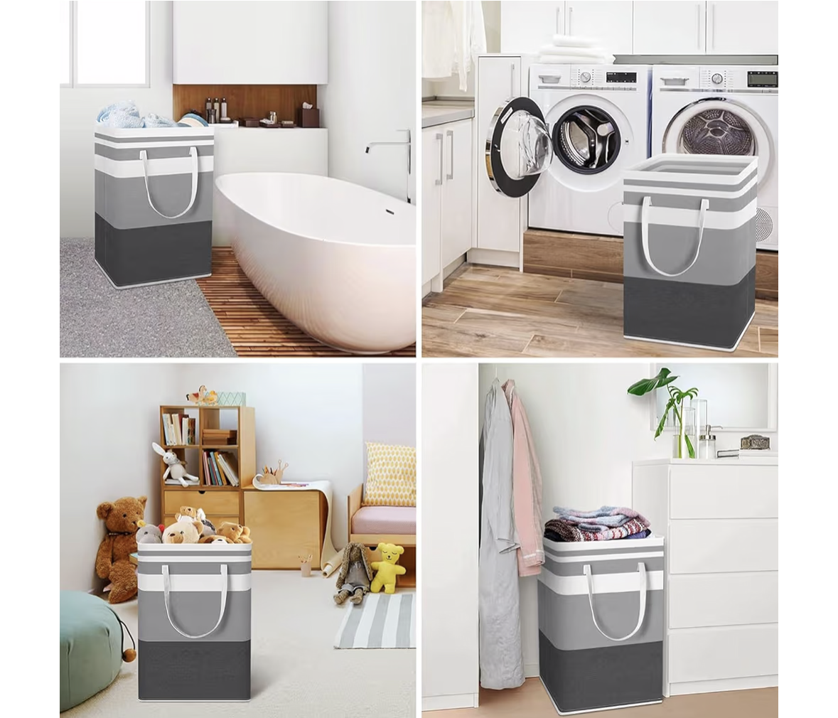 2-Pack Laundry Basket 75L, Waterproof, Freestanding Large Laundry Hamper, Collapsible Tall with Easy Carry Handles for Clothes Room Bedroom Bathroom Dorm-(Gradient Grey)