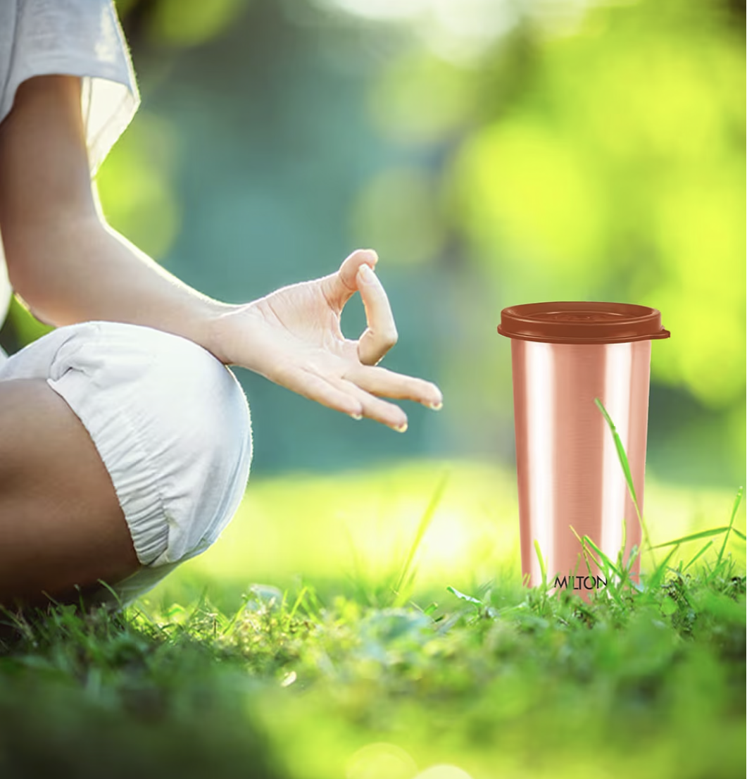 MILTON Copper Drinking Water Tumbler with Lid, 1 Piece, 480 ml, Copper | 100% Leak Proof