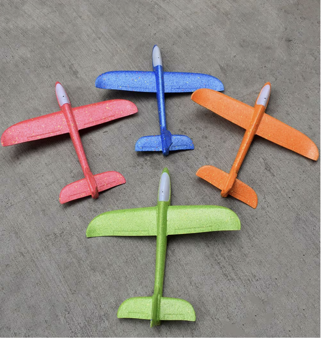SHOWAY Flying Glider Planes With Flash LED Light 18.9" Foam Flight Mode Throwing Air Plane Aerobatic Airplane Outdoor Sport Game Toys Gift for Kids 3 4 5 6 7 Year Old Boy Green