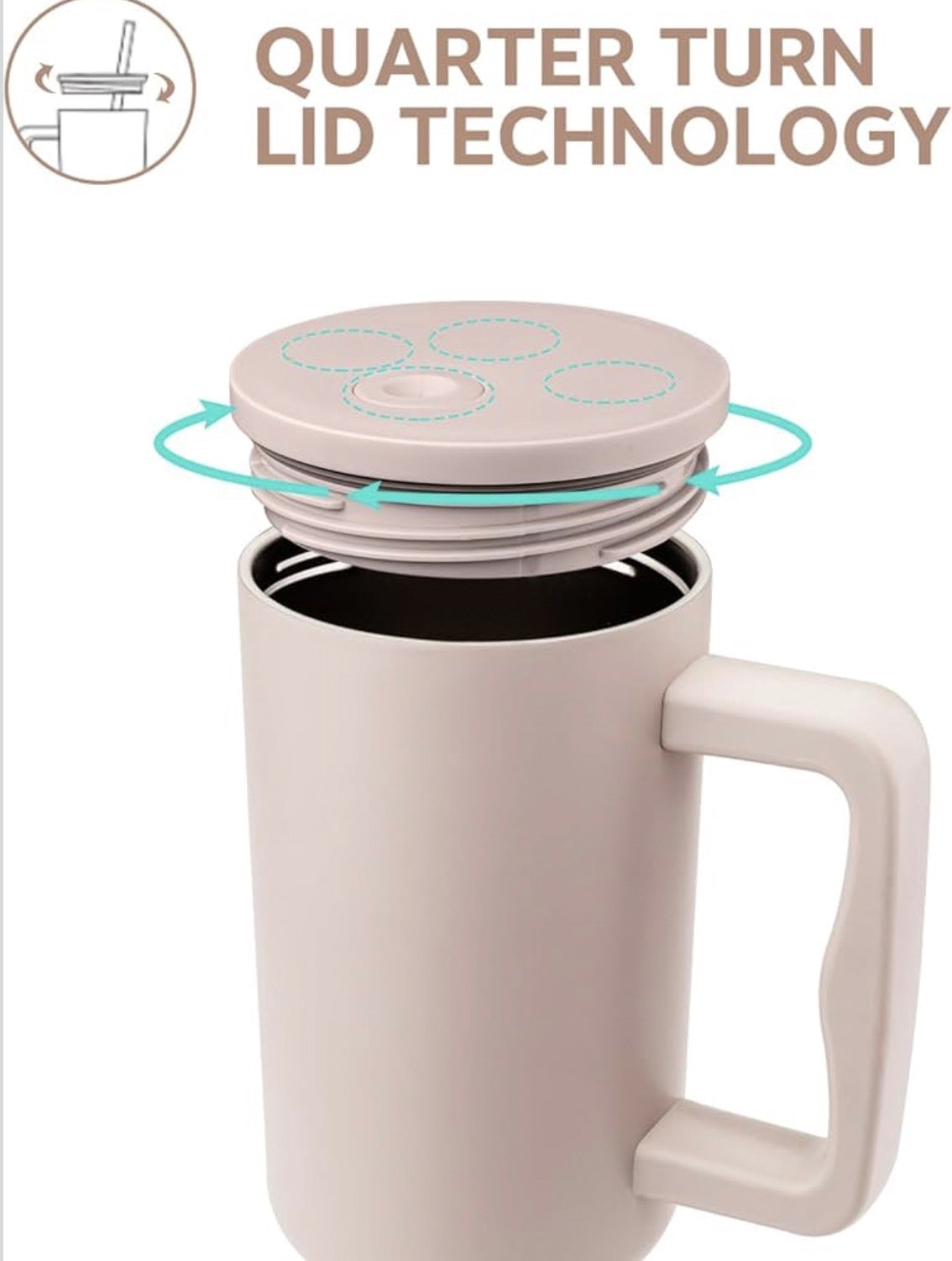 1.2L Tumbler with Straw and Handle, Insulated Cup Reusable SS Water Bottle, Cold/Hot Travel Mug with Leak Resistant Lid for Home Office Camping (Almond Birch)