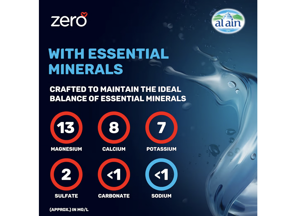Al Ain Zero, 330ml Water, Pack of 12, Zero Sodium Water, Pure Refreshing Al Ain Water, PH Neutral Bottled Water