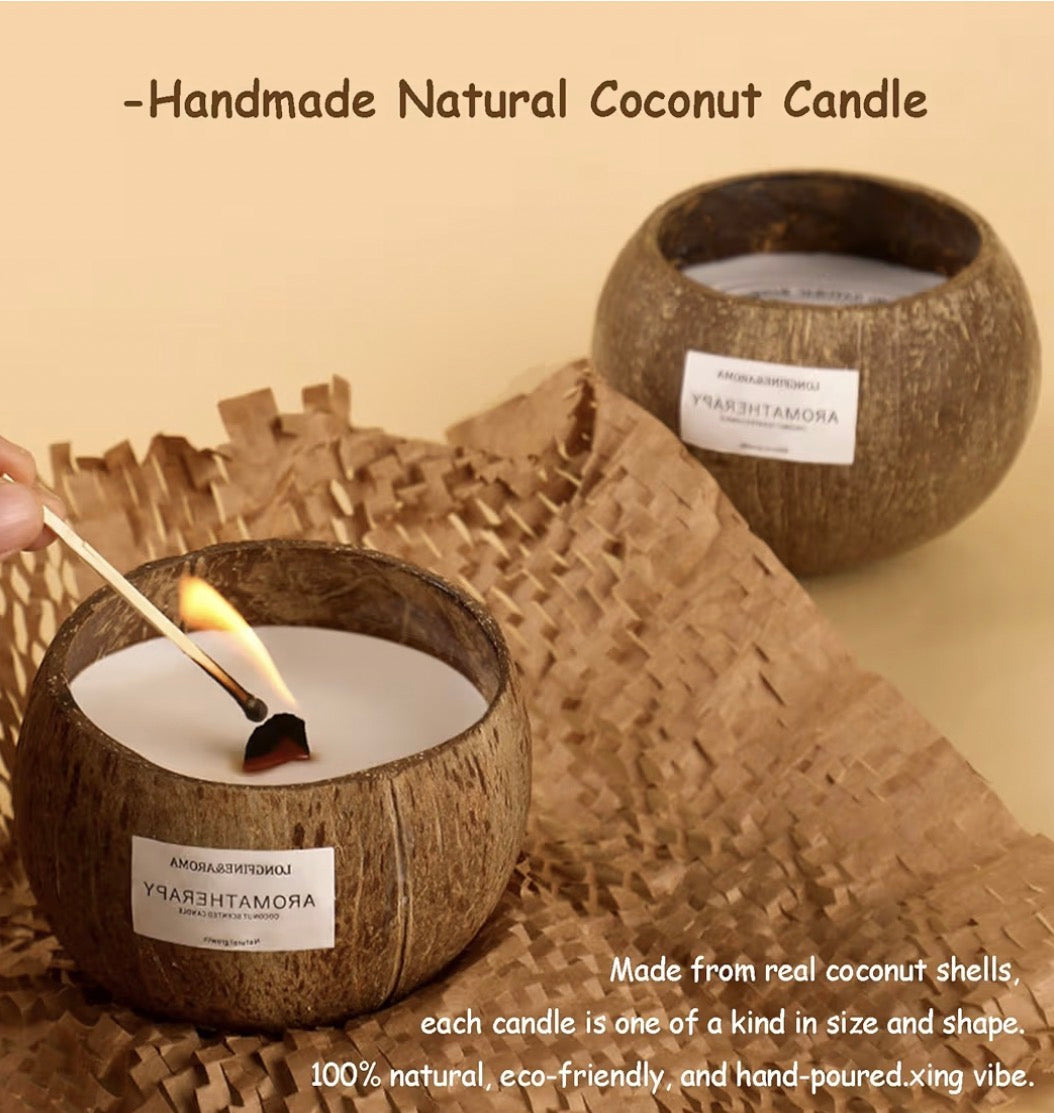 Handmade Coconut Candle - Natural Soy Wax Scented with Wooden Wick, Hand-Poured Aromatherapy Candle