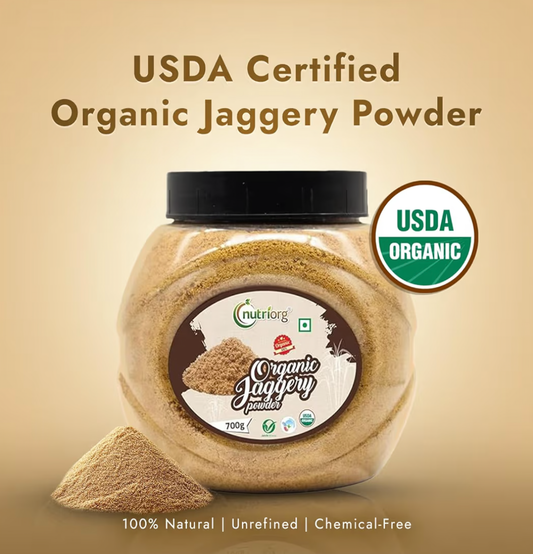 Nutriorg Organic Jaggery Powder pack of 2| Gur Powder | 24.69 Oz pack of 2 (700 * 2 Gm) | Raw Unrefined Natural Pure | No Color added, Gluten Free Ingredients | Vegan | Non GMO