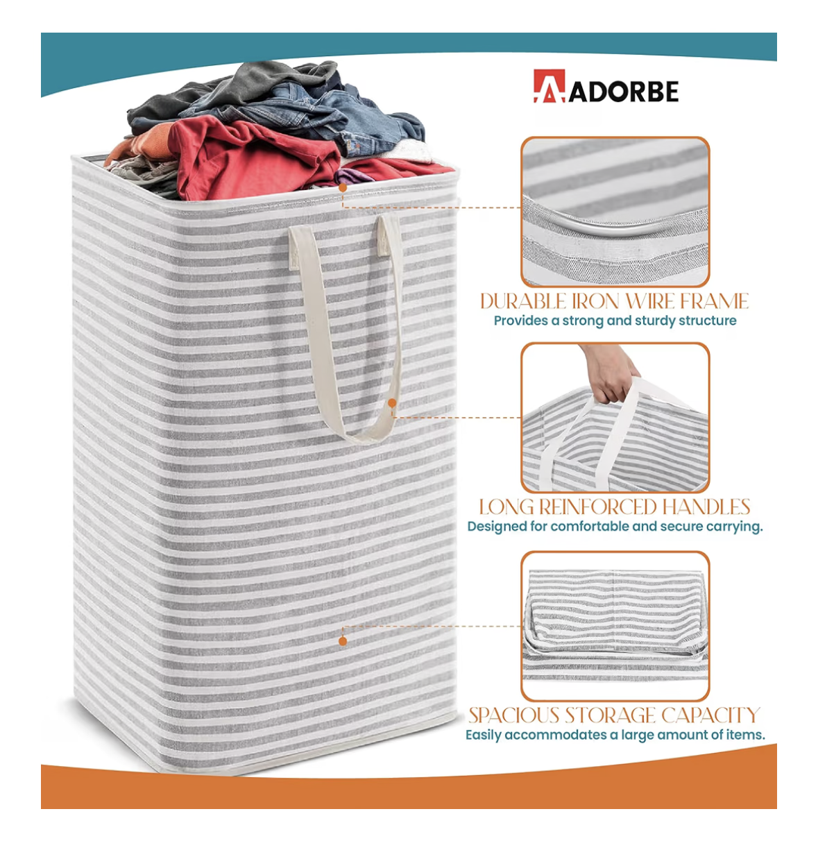 Large Laundry Basket, Waterproof, Freestanding Collapsible Laundry Hamper, Tall Clothes Hamper for Laundary with Easy Carry Handles for Dirty Clothes Toys Organizer