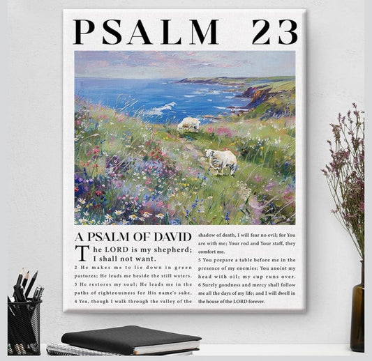 Bible Verse Canvas Wall Art Christian the Lord ls My Shepherd Psalm 23 Scripture Poster Picture Print Artwork Framed for Home Decor 8x10 Inches