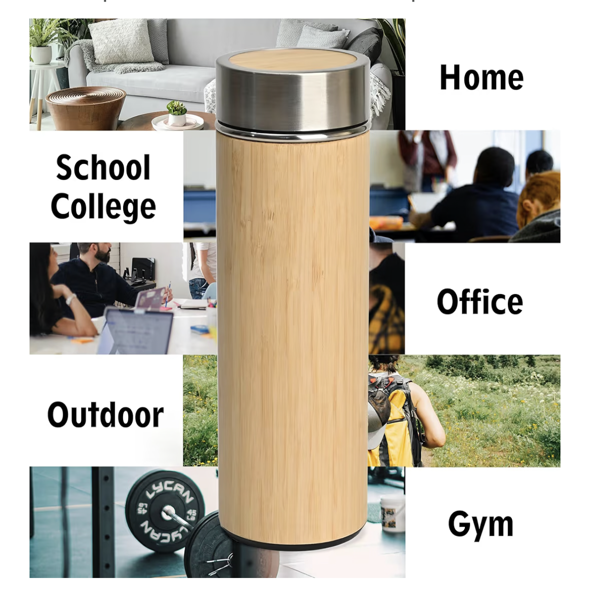GKD Eco-Friendly Bamboo Water Bottle, Stainless Steel Flask Water Bottle/Thermos with Tea Strainer | Double Wall Vacuum Insulated | Hot & Cold