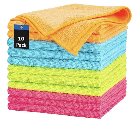 MOMENT 10 Pack Microfiber Cleaning Cloth Reusable and Washable Rags Kitchen Household Cleaning Towels for Dishes, Glass, Counters - Multi-Color (30 x 30cm)