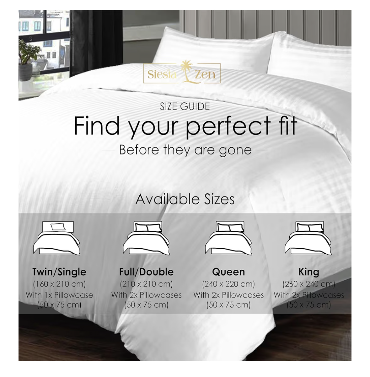 100% Cotton Luxury Hotel Quality Sateen Duvet Cover Set, 2cm Satin Stripe, Hidden Button Closure, Ultra-Soft Sateen Weave, Breathable & Hypoallergenic (White, Queen 240x220cm)