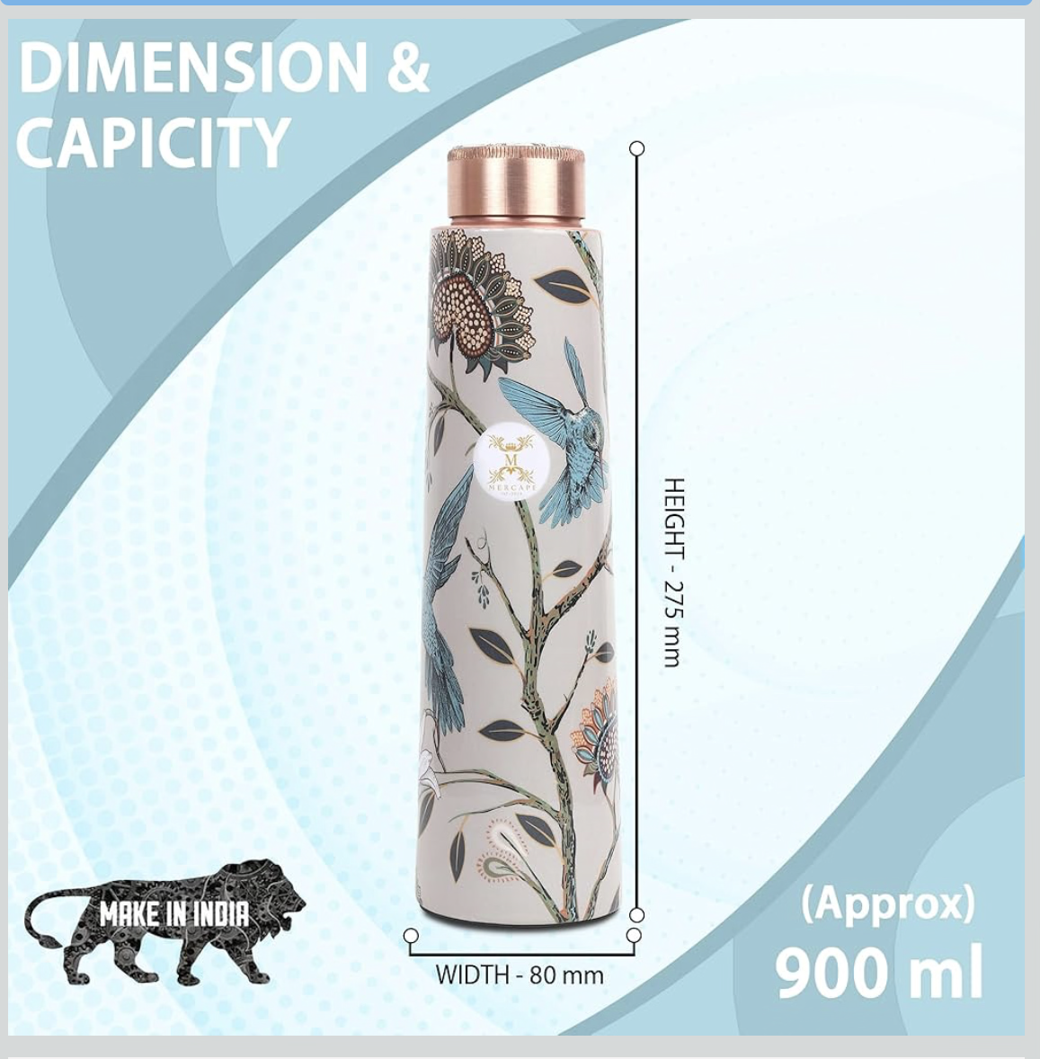 100% Pure Copper Water Bottle | Leak Proof, Durable & Rust Proof | Non-Toxic & BPA Free Bottles | Eco Friendly Water Bottle (950 ml) (Pack of 1)