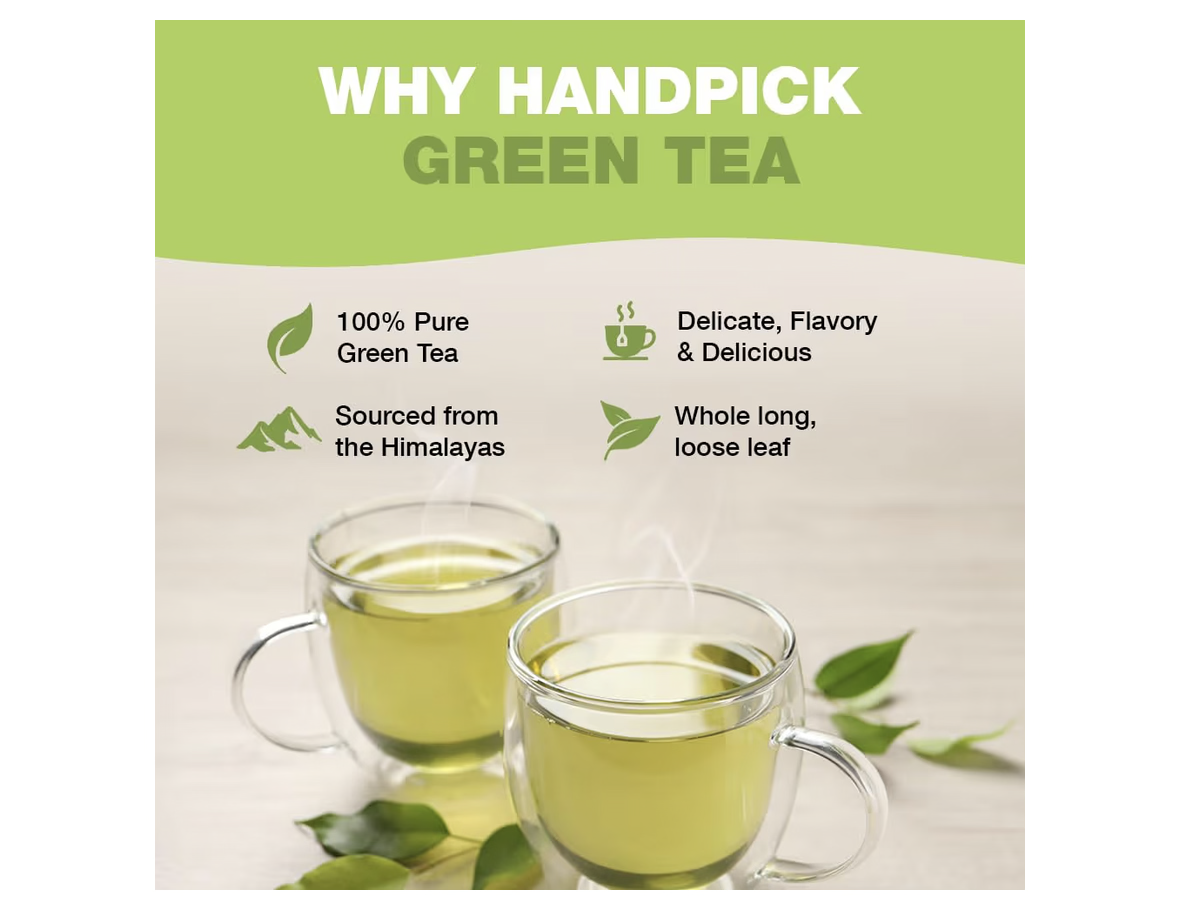 HANDPICK, Green Tea Bags - 100 Eco-Friendly Tea Bags | 100% Halal Certified | Resealable Pack for Freshness | Delicate & Flavory | Direct From India