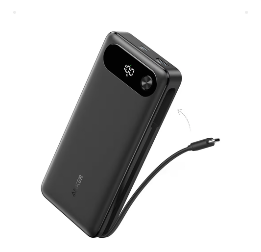 Anker Power Bank 20,000 mah Portable Charger with Built-In USB-C Cable, 87W Max Fast Charging Battery Pack, For MacBook, iPhone 17/16 Series, Samsung, Switch, and More