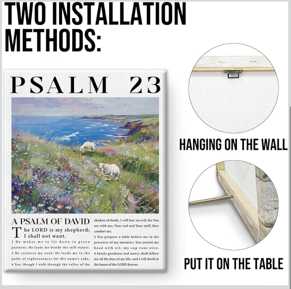 Bible Verse Canvas Wall Art Christian the Lord ls My Shepherd Psalm 23 Scripture Poster Picture Print Artwork Framed for Home Decor 8x10 Inches