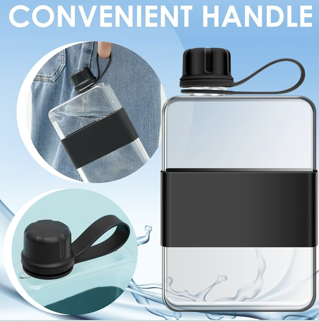 Flat Water Bottle Leak Proof Portable Slim Drinking Bottle Lightweight Large Capacity Slim Traveling Water Mug for Outdoor