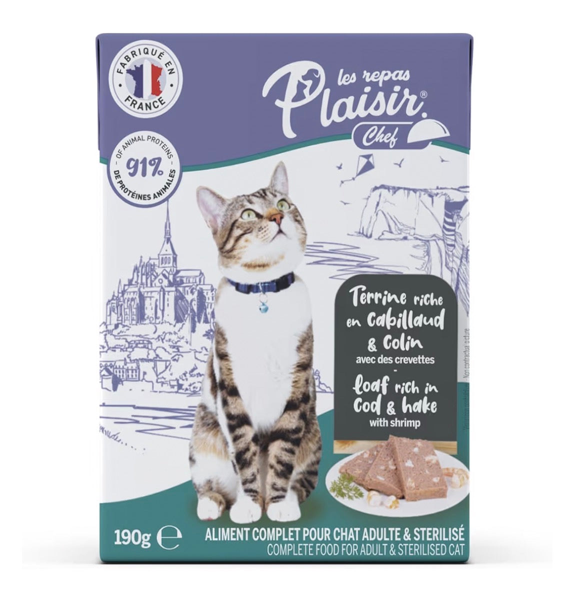 Plaisir Chef Cat Food – Cod & Hake Loaf with Shrimp, 190g – Ocean-Inspired Protein Mix