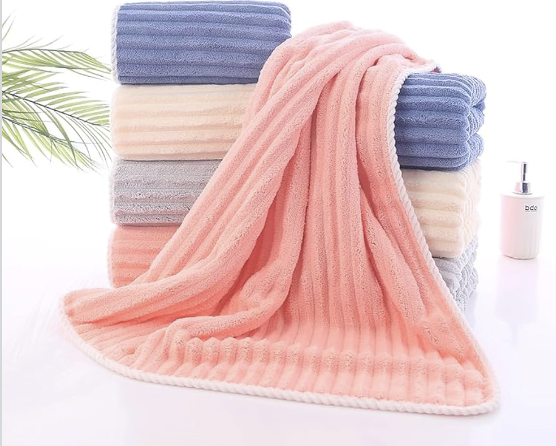 28X56 Inches Premium Bath Towel, Durable Microfiber Coral Velvet Highly Absorbent Towels - Multipurpose Use as Bathroom, Shower, Sports, Yoga Towel (Pink)