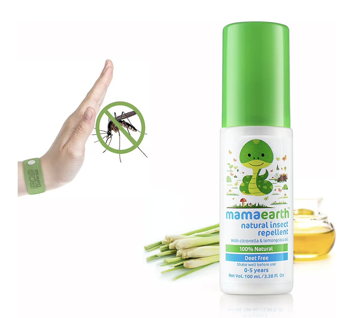 Mamaearth Natural Mosquito Repellent Spray with Citronella, Lemongrass & Peppermint Oil | DEET-Free, Toxin-Free Formula, Long-Lasting Indoor & Outdoor Protection |Safe & Gentle for 3+ Months, 100ml