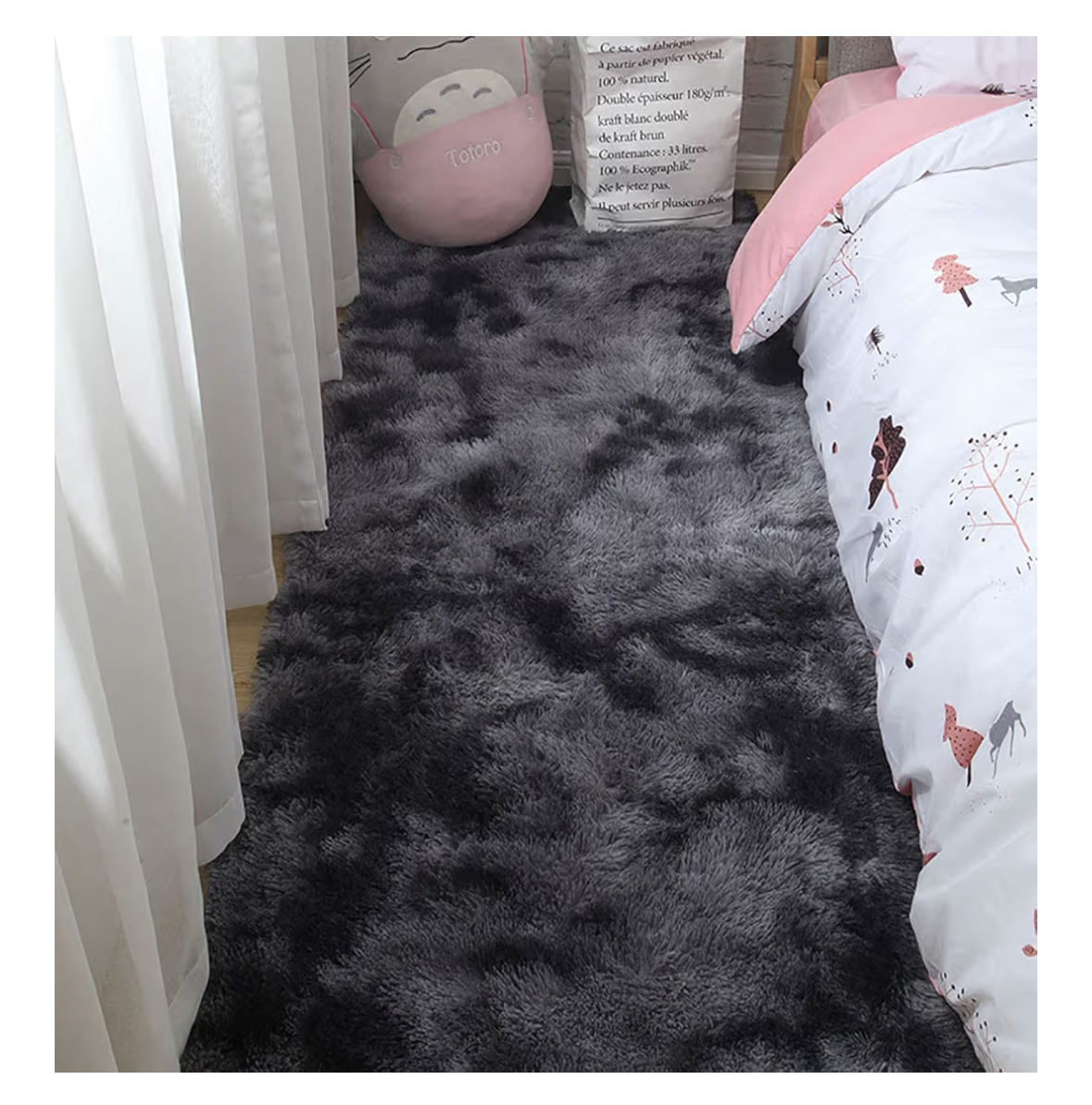 Area Rugs Shaggy Carpet for Living Room Bedroom Large Fluffy Carpet Modern Non-Slip Mat Multisize Rug Indoor Home Decor (Black Gray, 120 x160 cm)