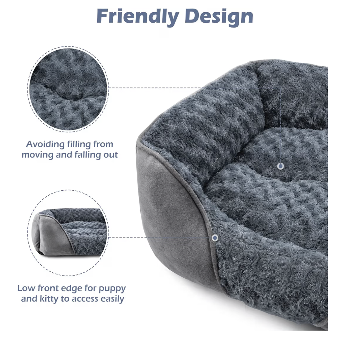 INVENHO Dog Bed for Large Medium Small Dogs/Puppy, Rectangle Washable, Orthopedic, Soft Calming Sleeping Durable Pet Cuddler with Anti-Slip Bottom S(20"x19"x6"