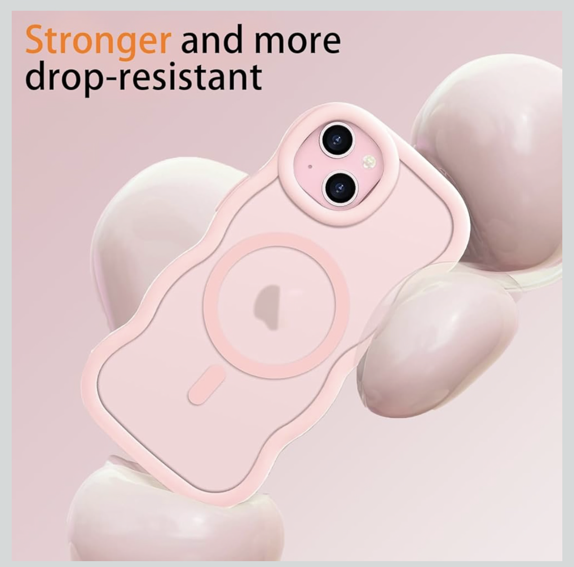 Suitable for iPhone 15 Phone Case for Women Girls Men, [Compatible with MagSafe] [Anti-Fall] Cute Wave Translucent Matte Phone Case for iPhone 15, Pink
