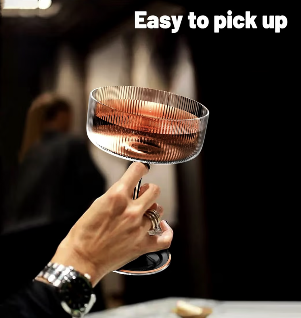 Ribbed Coupe Glasses, 6 Pcs 10 oz Vintage Cocktail Coupe Glasses Set, Unique Martini Glass, Classic Cocktail Galssware, Bar Drinking Glasses Set Pefect for Cocktail, Wine, Champagne & Gift