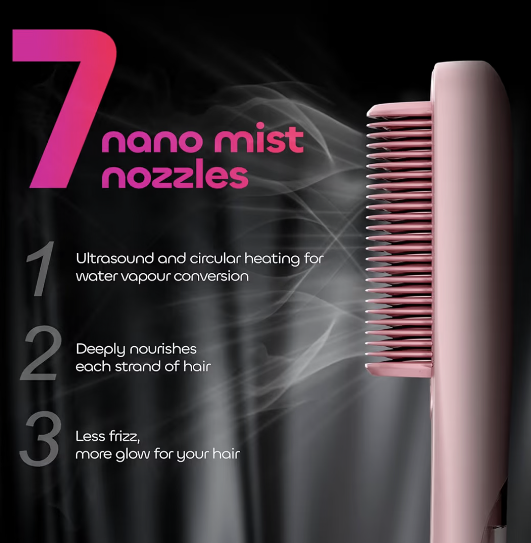 Steam Hair Straightener Brush, 3 in 1 Hair Straightening Brush with 4 Temperature Adjust, Anti Scald Ceramic Hair Straightening Comb Fast Heating for Home, Reduces Damage, Nourishes Hair