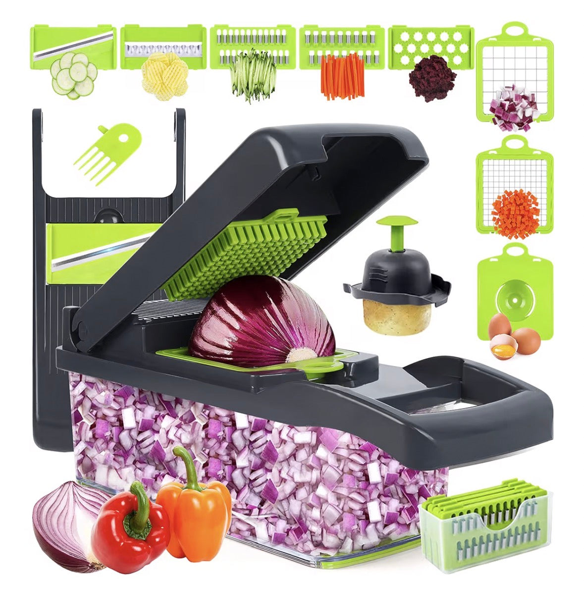 Vegetable Chopper, Onion Chopper, Mandolin Slicer,Pro 10 in 1professional food Choppermultifunctional Vegetable Chopper and Slicer, Dicing Machine, AdjustableVegetable Cutter With Container