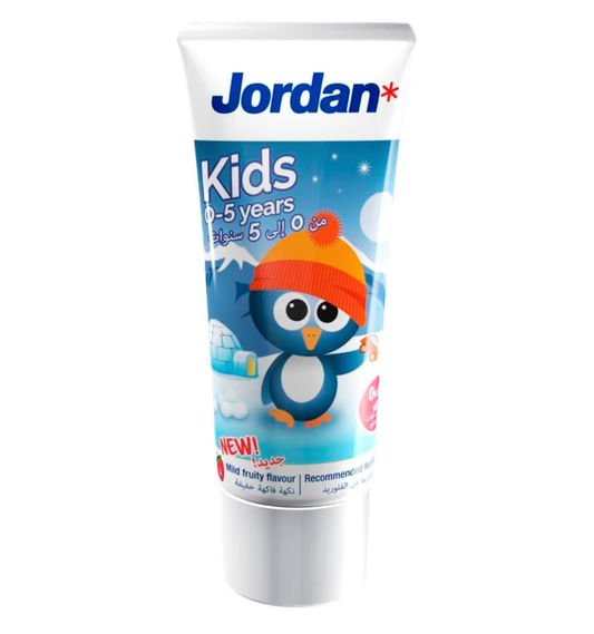 Jordan Kids Toothpaste Mild Fruity Flavor for 0-5 Years, Assorted Color/Design, 50 ml, Gentle and Effective Specially Formulated to Protect Children's Teeth Against Cavities