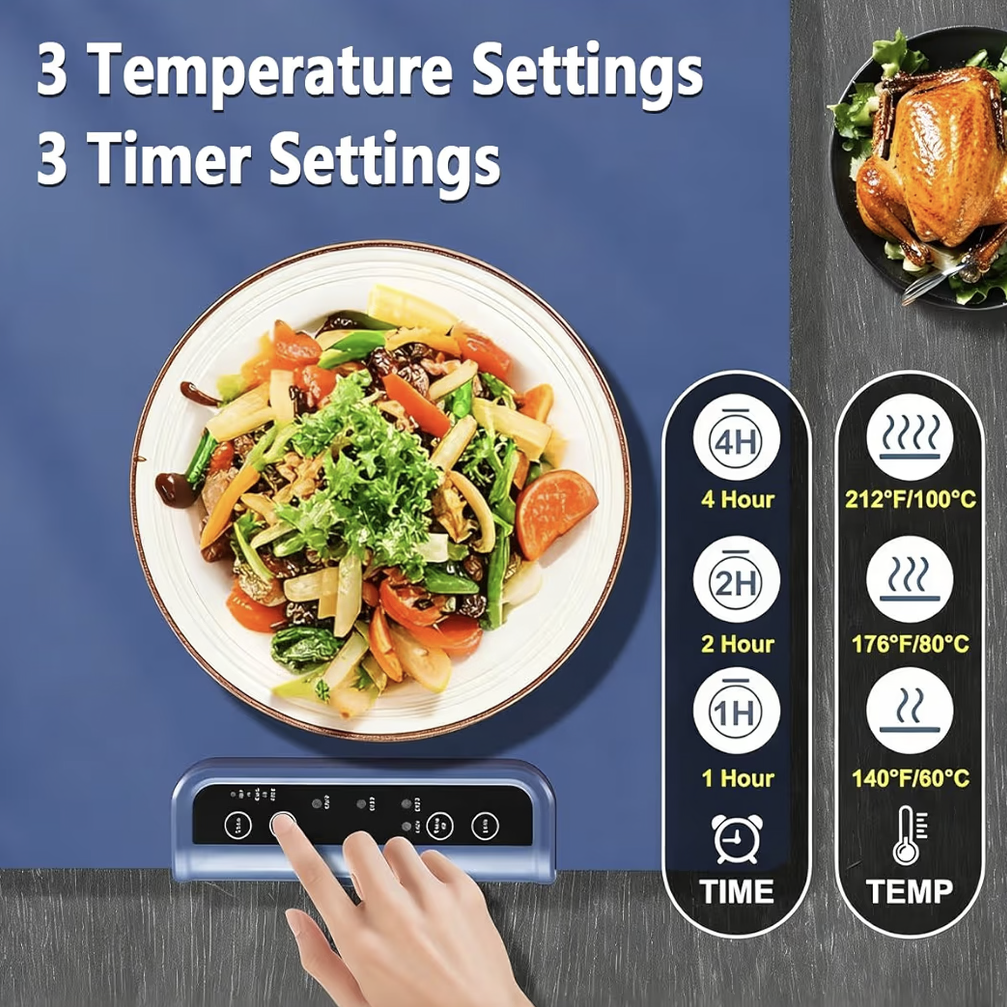 Food Warming Tray Electric Warming Mat with 3 Temperature Settings and Timer, Portable Roll Up Heating Mat Foldable Silicone Party Essential Hot Plate (blue)