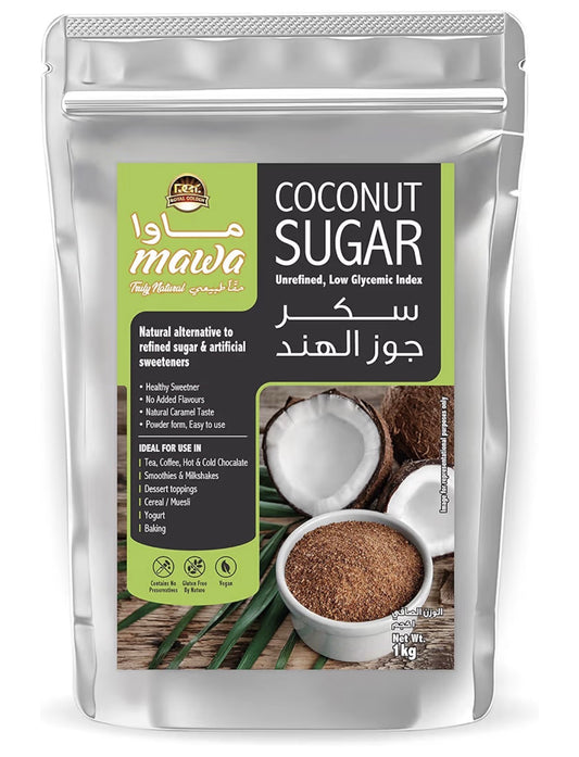 Mawa Coconut Sugar Powder 1kg | Natural Sweetener | Serves as Refined Sugar alternative with Natural Caramel Taste | Use it as a sweetener in beverages, desserts | Resealable pouch 1kg