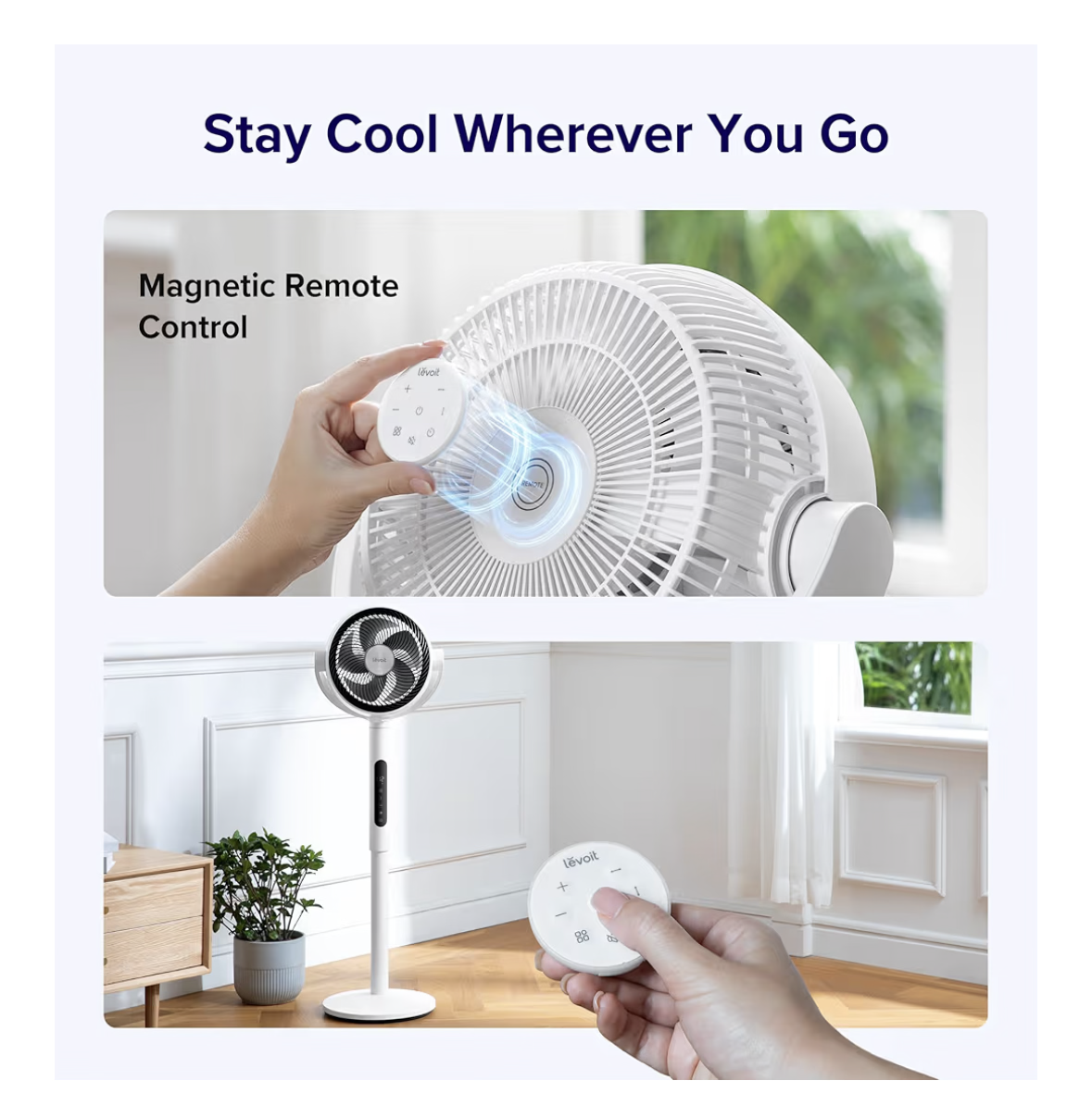 Levoit 20dB Quiet Pedestal Fans for Bedroom, 2465m³/ h Powerful Air Circulator Fan with Remote, 90°+120° Oscillating, 12 Speeds, 4 Modes, 12H Timer, Adjustable Height, Standing Fan for Home Office