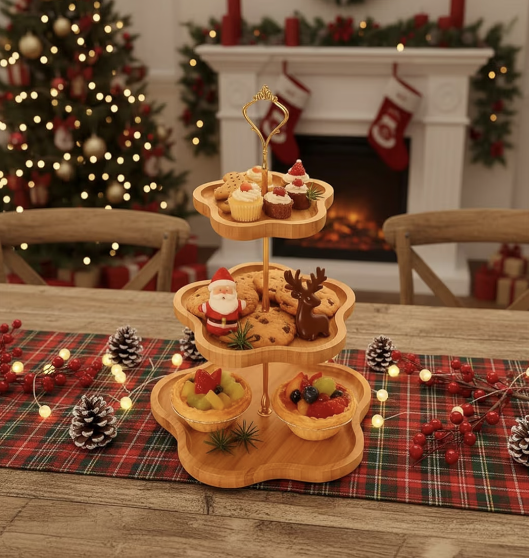 Tazweeq Tiered Serving Tray, 3-Tier Wood Tiered Serving Tray Cupcake Tower, Tiered Tray for Fruits Cakes Dessert
