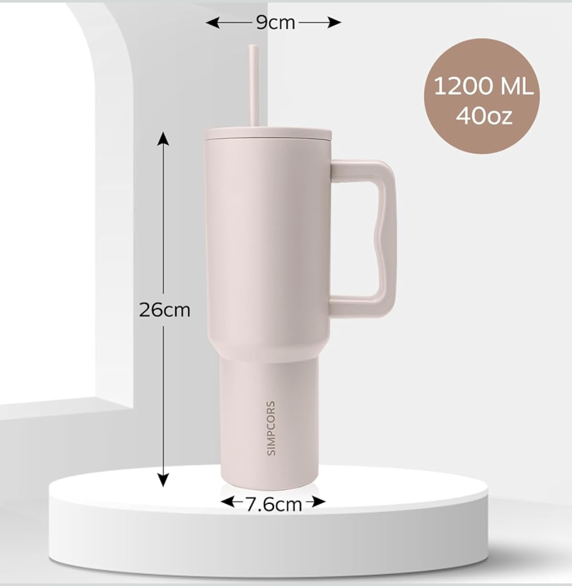 1.2L Tumbler with Straw and Handle, Insulated Cup Reusable SS Water Bottle, Cold/Hot Travel Mug with Leak Resistant Lid for Home Office Camping (Almond Birch)